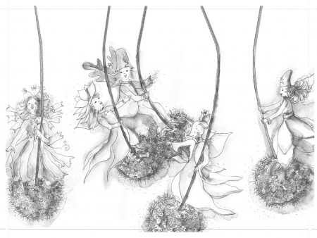 Platántermésen hintázó tündérek- fekete-fehér változat